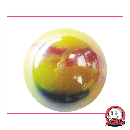 Marble Canary 42 mm in Yellow, blue and red shiny glass, large marble Whale.
