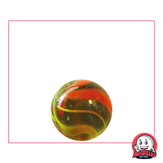 1 Marble Condor 16 mm, round translucent glass marble with orange traces on the surface