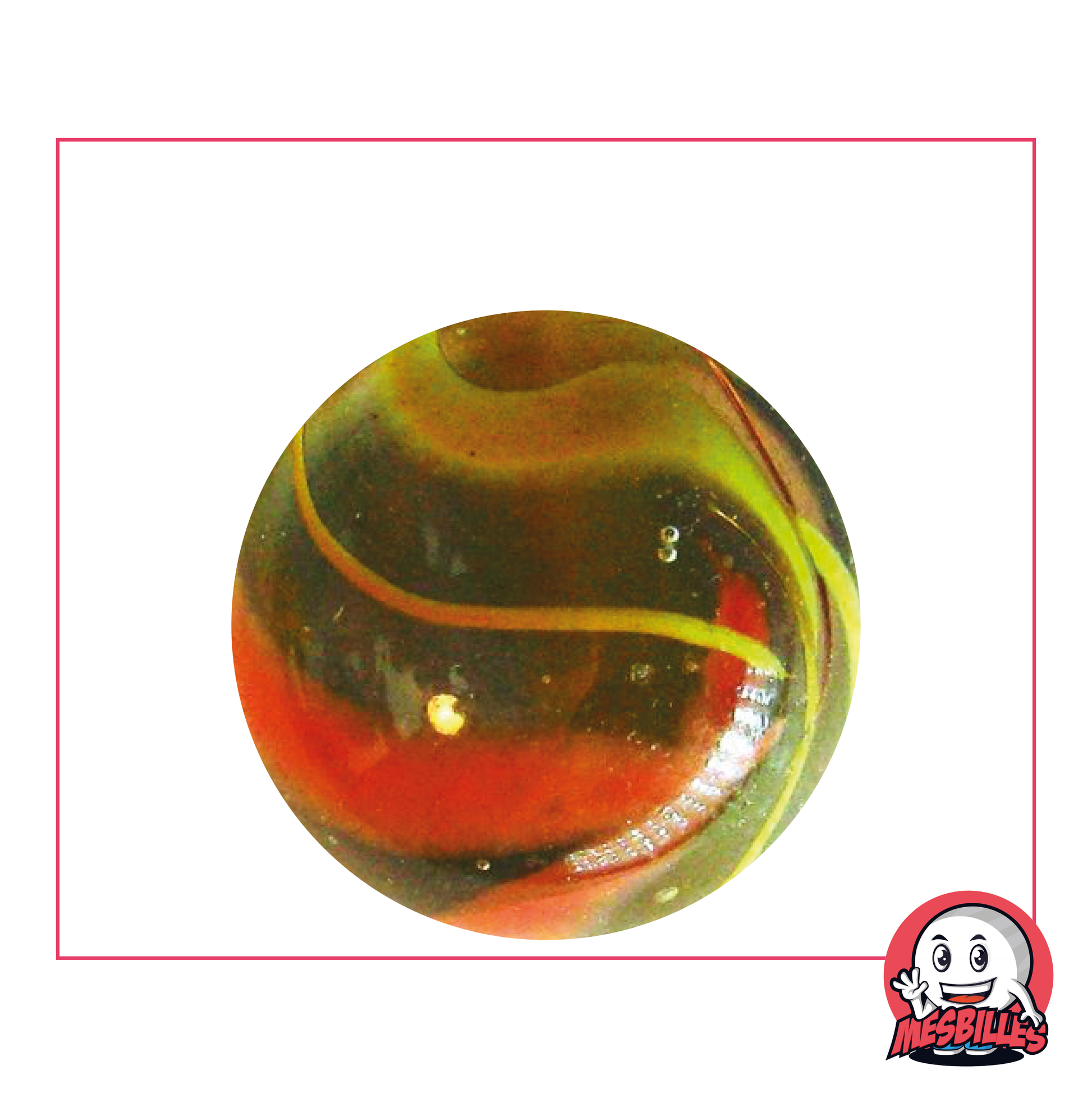 35 mm crystal coloured glass Marble Condor decorated with orange paint stripes, ideal for decoration.