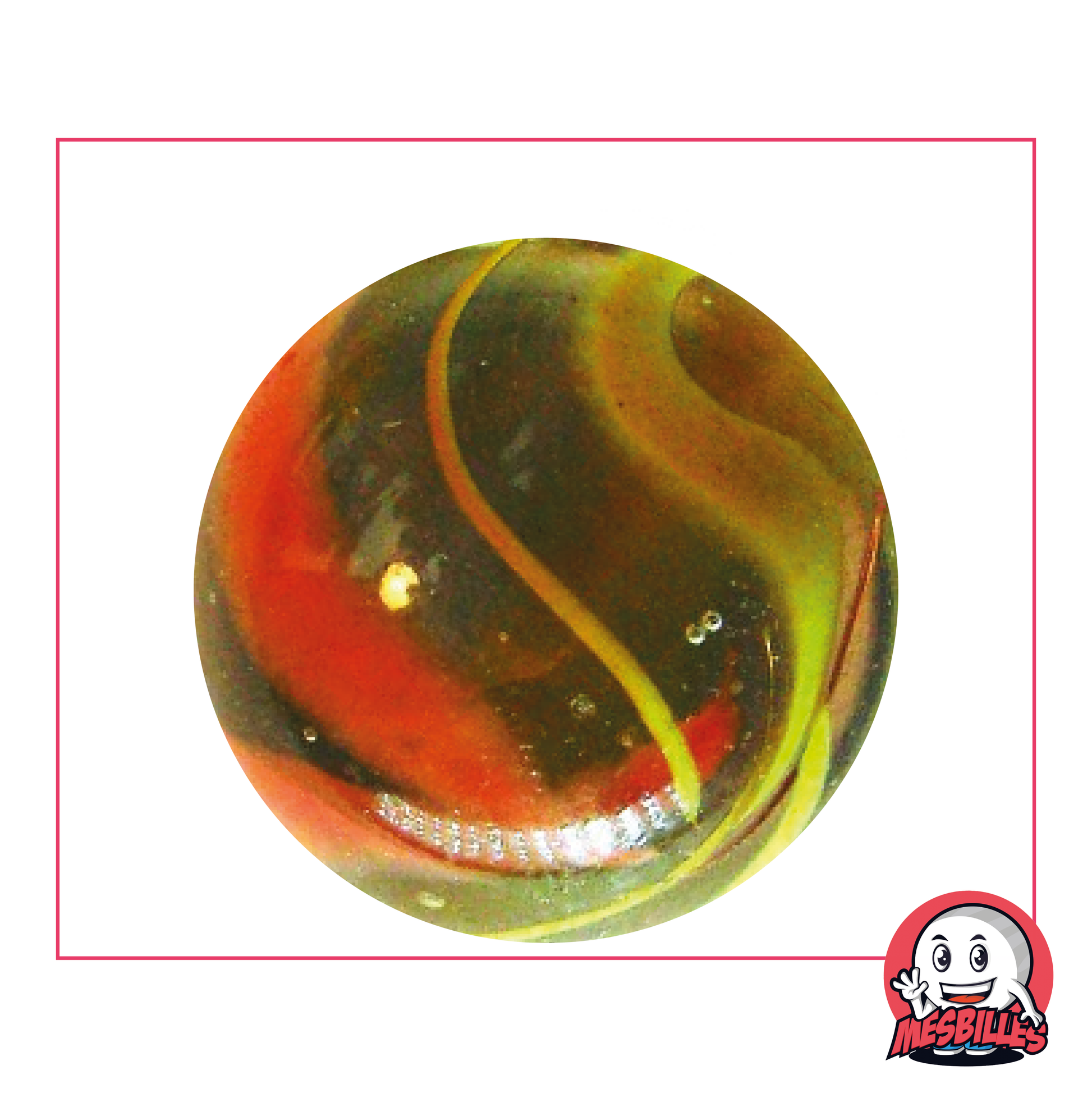 42 mm Condor marble in transparent glass with orange and yellow stripes, whale size marble