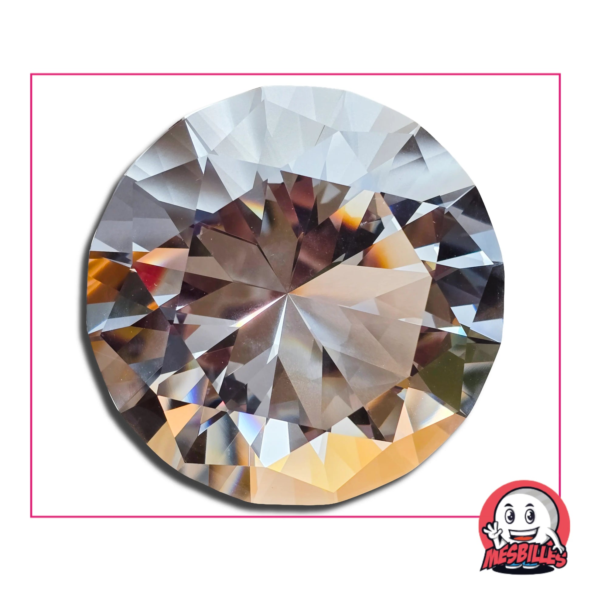 Cristal d’Art Diamant 100 mm brillant – grand cristal rond facetté transparent, reflets dorés et argentés, création artistique MesBilles