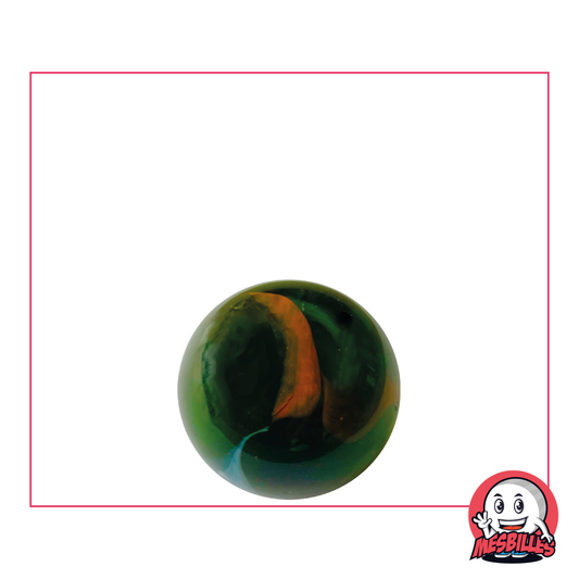 1 Marble Croco 16 mm, translucent glass marble in Green with white and orange opaques