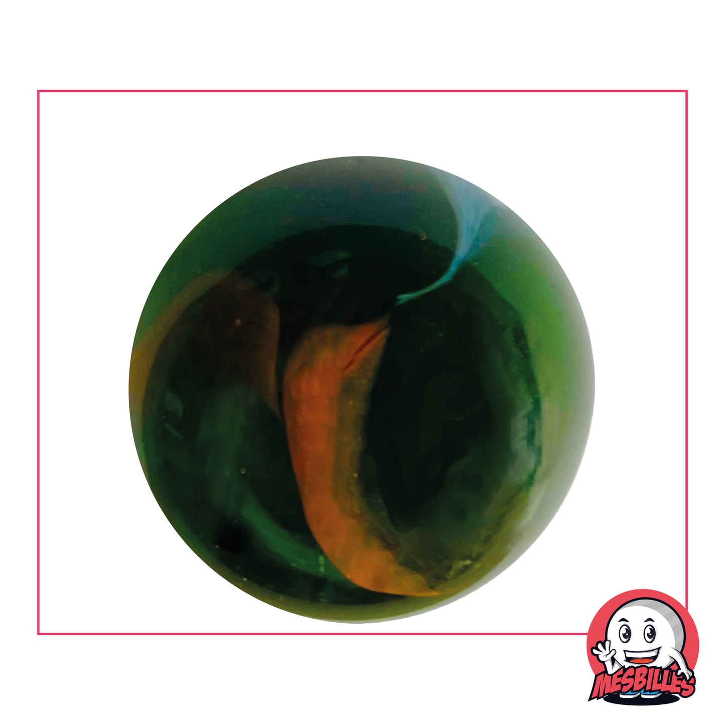 42mm Croco marble in translucent Green glass with white and orange embellishments, large marble size Whale