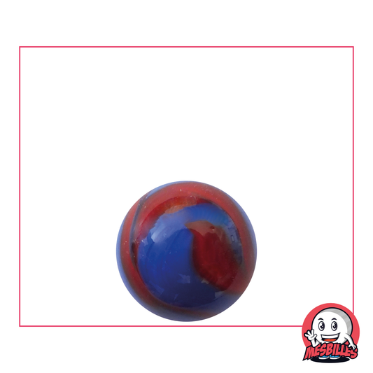 16 mm Dino Marble, opaque blue round glass marble with red waves on the surface
