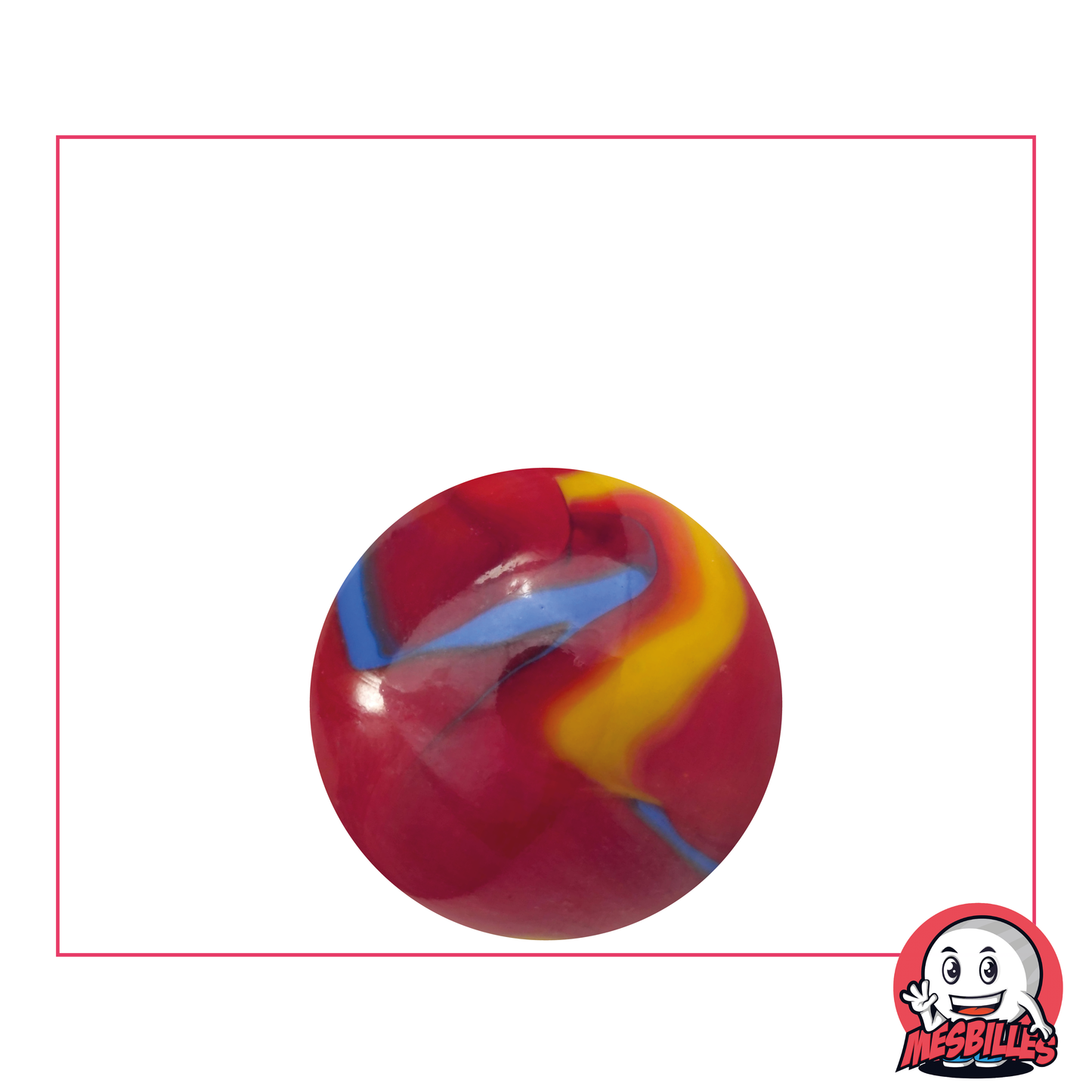 Marble Fiesta 22 mm red with blue and yellow stripes - My-Glassmarbles