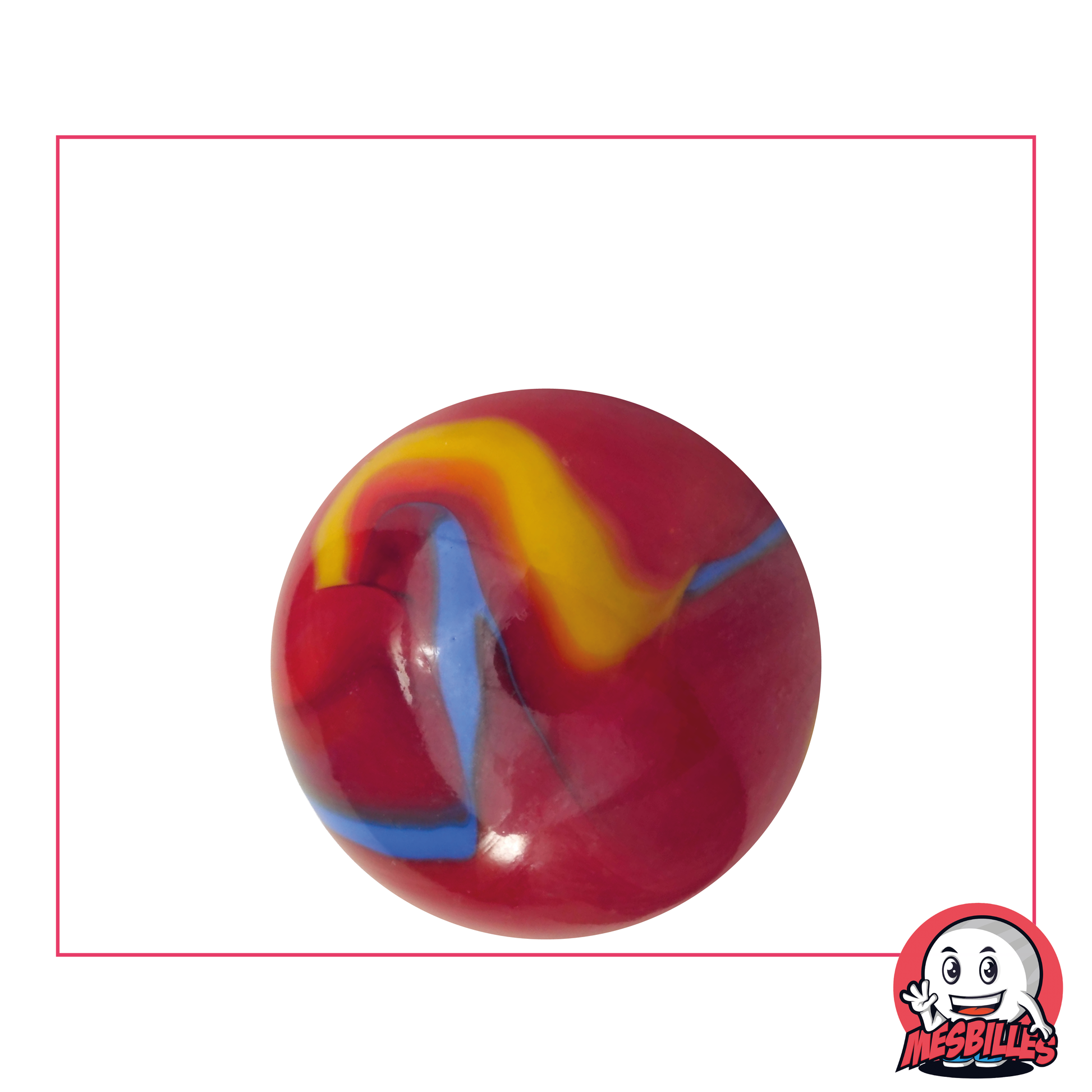 Marble Fiesta 25 mm red with blue and yellow stripes - My-Glassmarbles