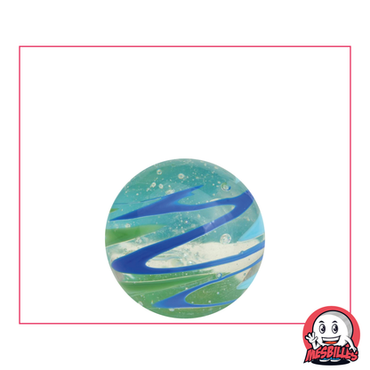 Art Marble Flash Red 22mm, Translucent Glass Marble with light blue and dark blue stripes