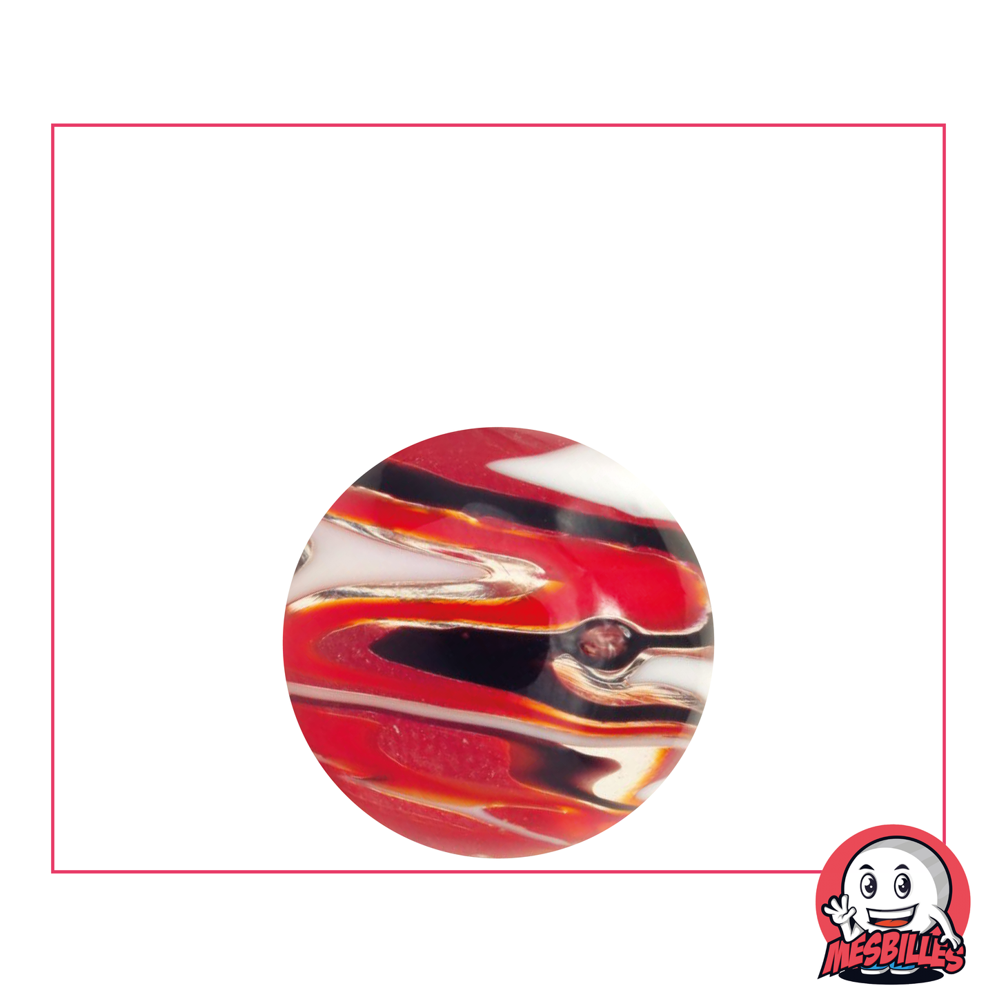 Art Marble Flash Black 22mm, translucent marble with black, white and red stripes, glass marble