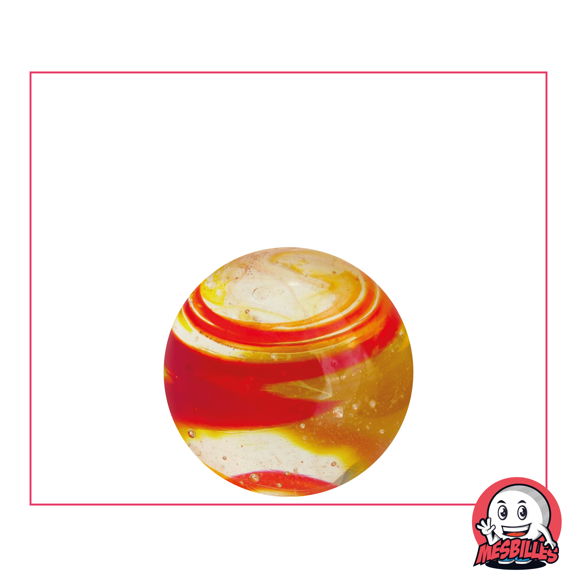 Art Marble Flash Red 22mm, translucent Crystal Glass Marble with orange and red stripes