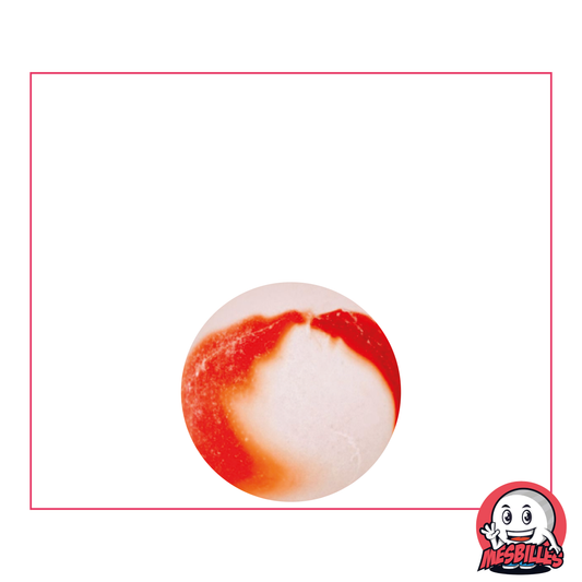 1 16 mm Frosted Red Marble Cristal-coloured frosted glass marble, partially covered in red.