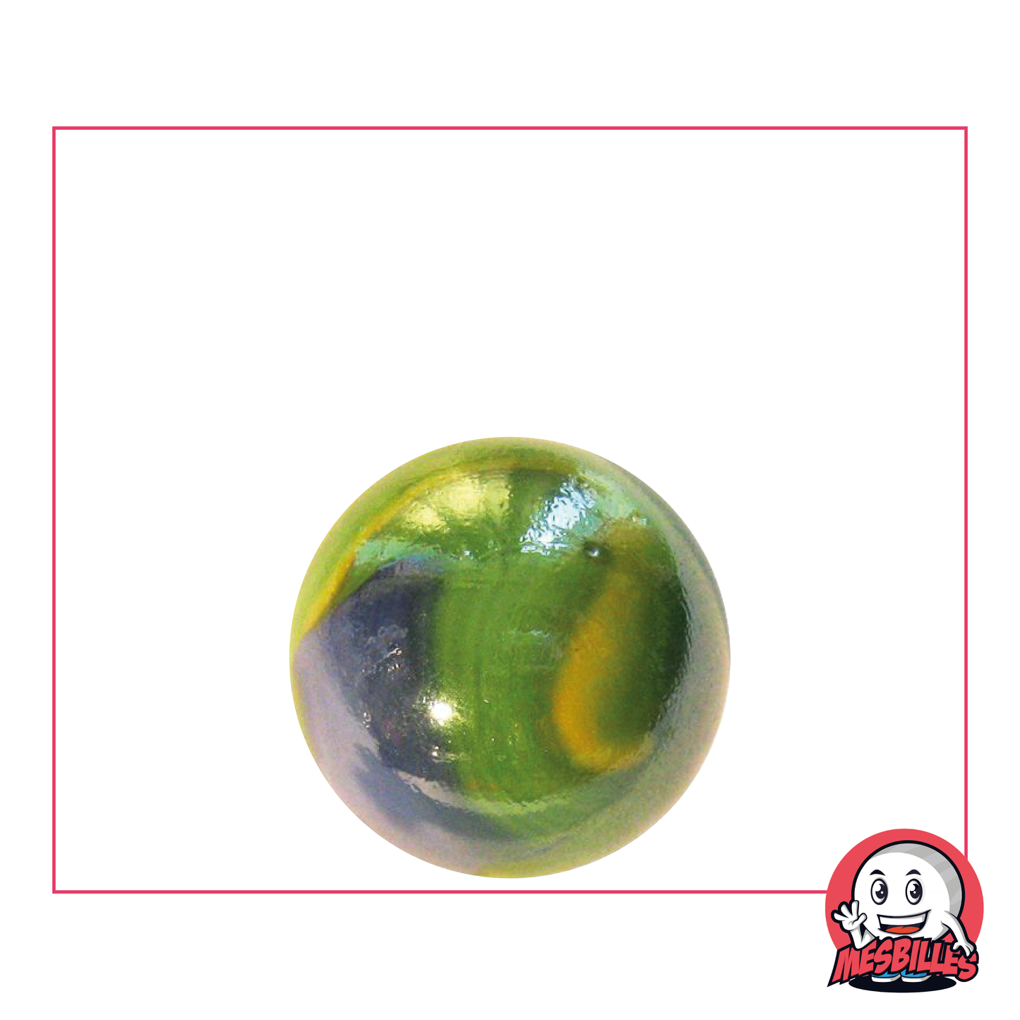 Shiny glass Marbles Gloster, green with traces of yellow and blue, luminous appeal