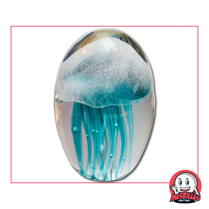 Grande bille à fond plat, Méduse Verte, Brille dans le noir. Dimensions : Largeur 72 mm, Hauteur 105 mm, Profondeur 71 mm