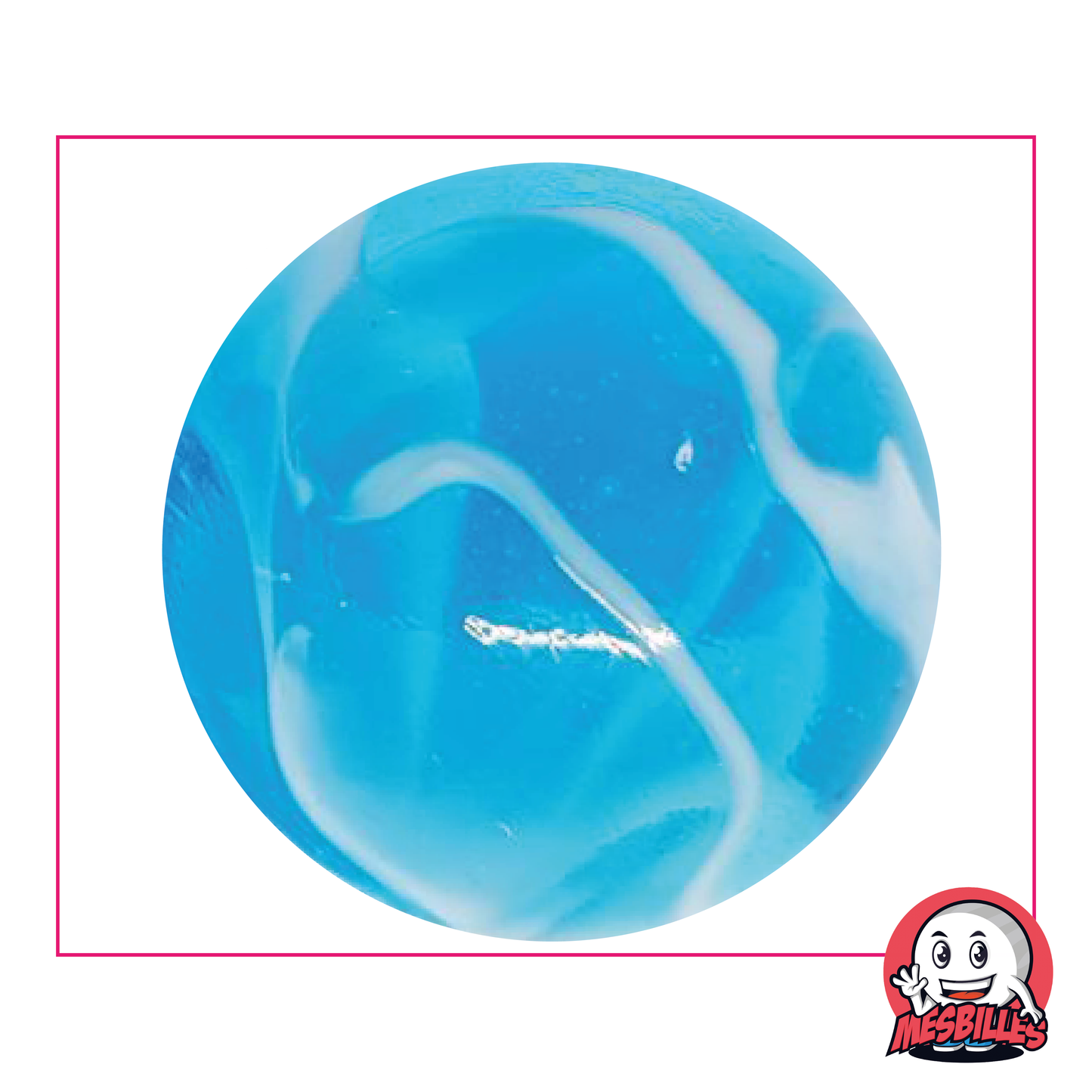 Marble H2O 50 mm blue transparent crossed by waves blaches , big marble of very big size