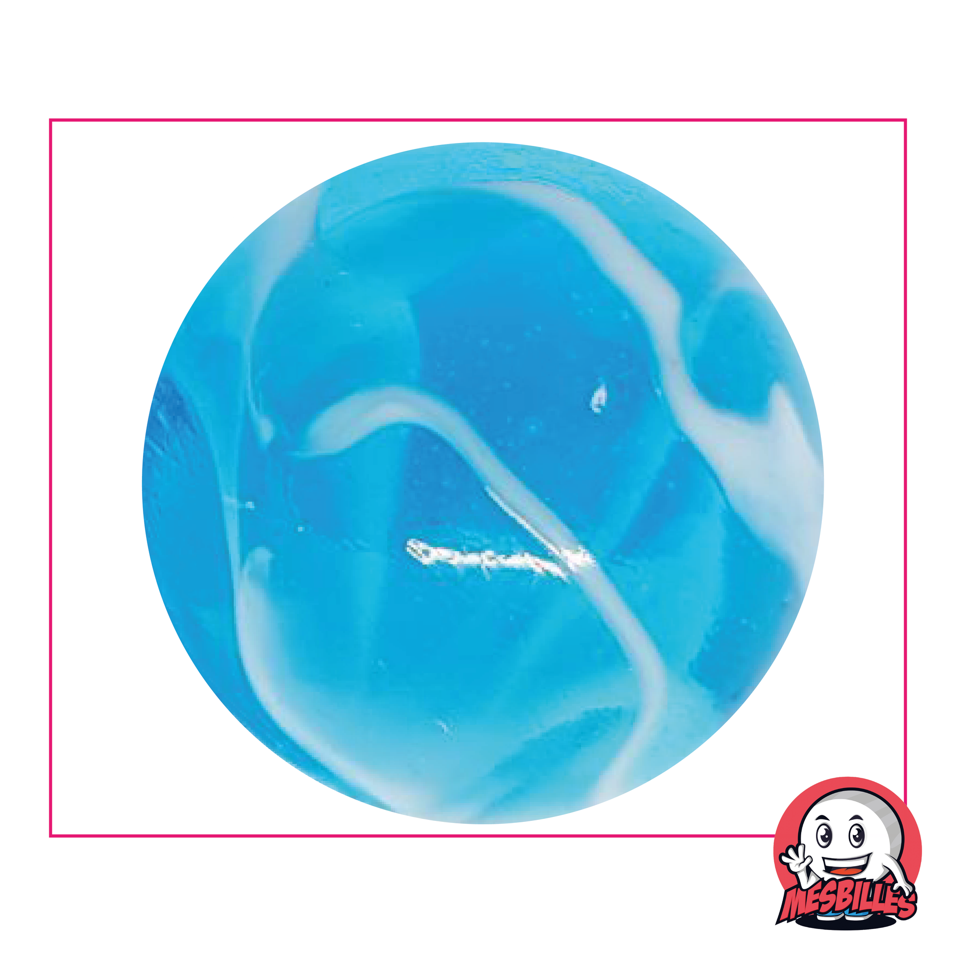 Marble H2O 50 mm blue transparent crossed by waves blaches , big marble of very big size