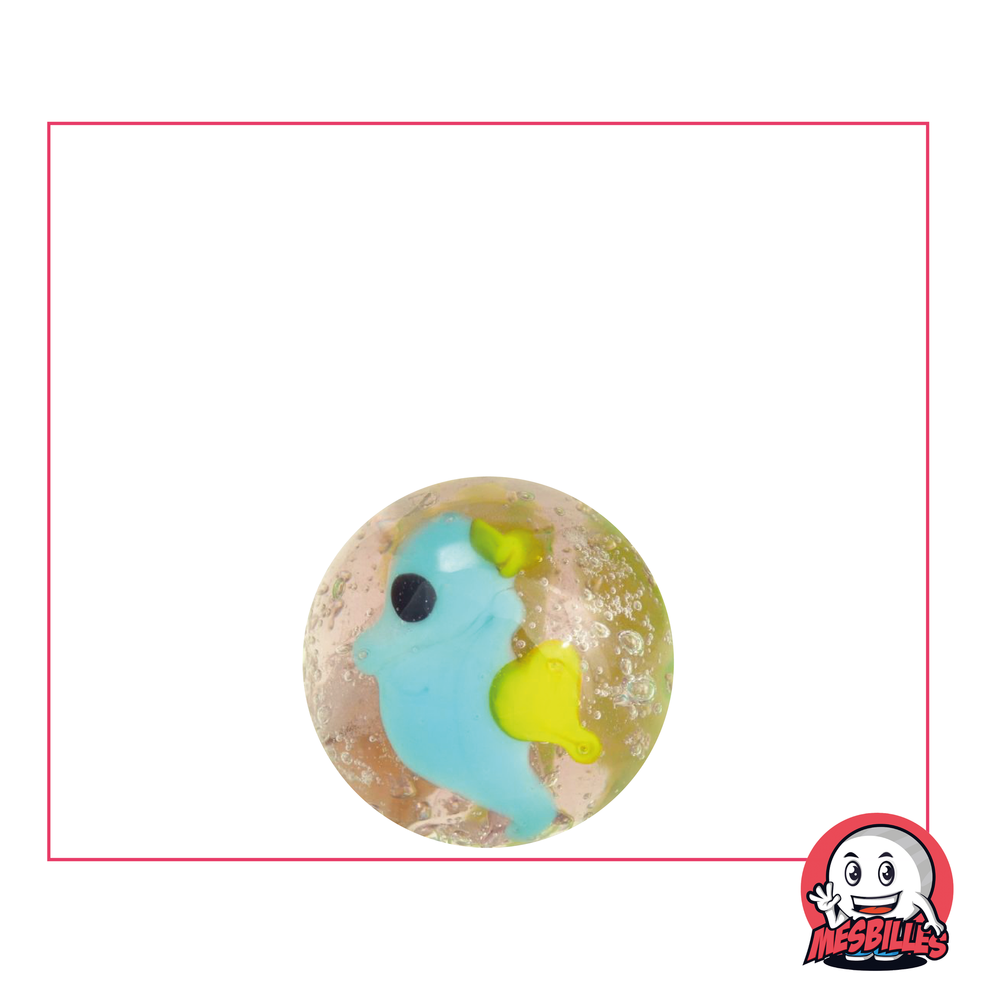 16 mm Seahorse Marble Art, translucent crystal with light blue seahorse design