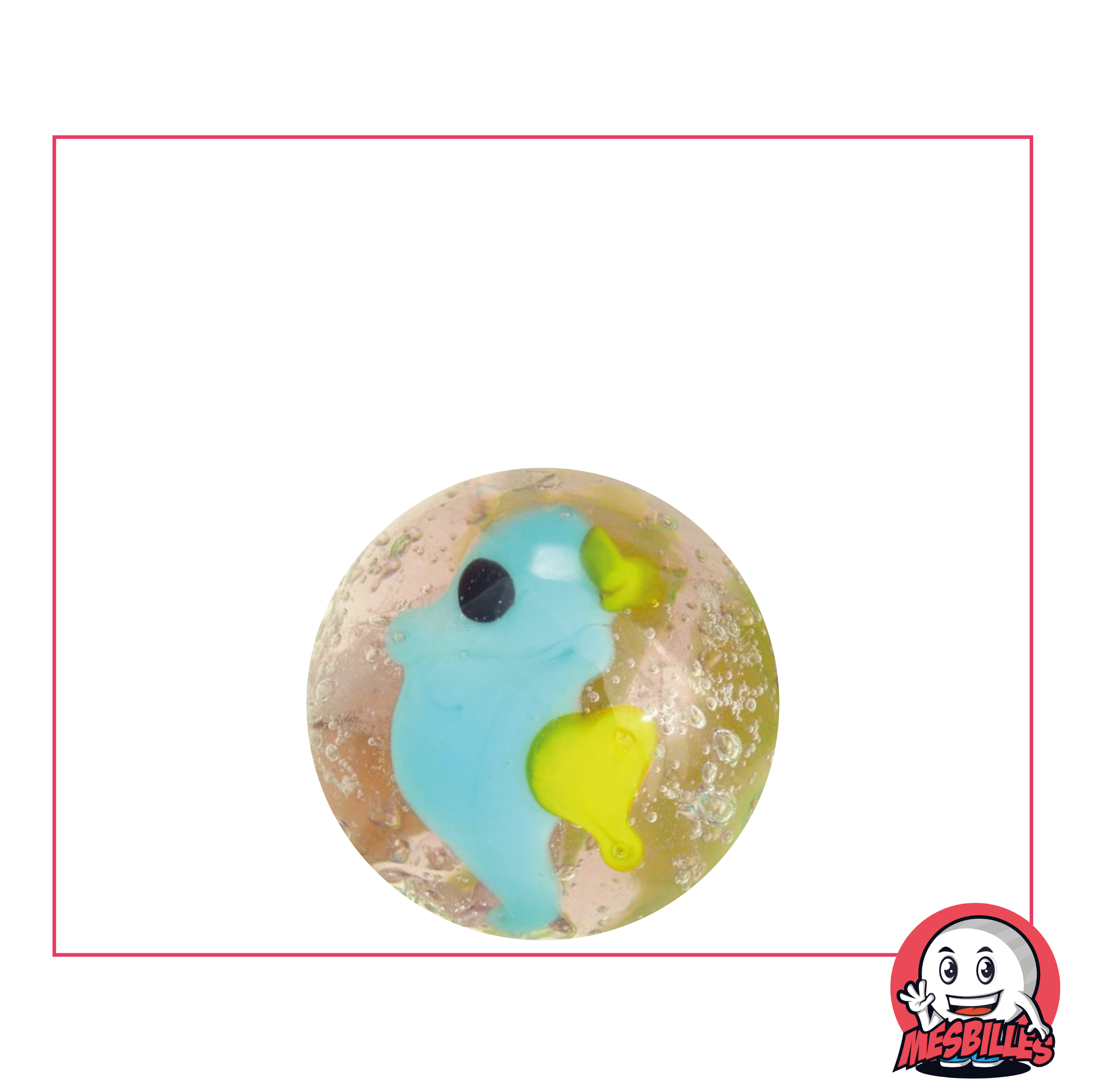 Art Marble Seahorse 22 mm translucent crystal with a light blue seahorse inside