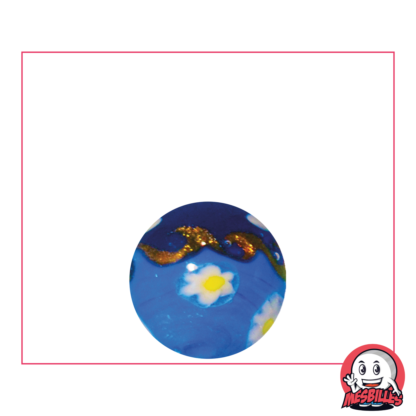 Luxury Marble, Blue Hokusai 16 mm, hand-crafted marble with a wave of gold glitter on a blue background