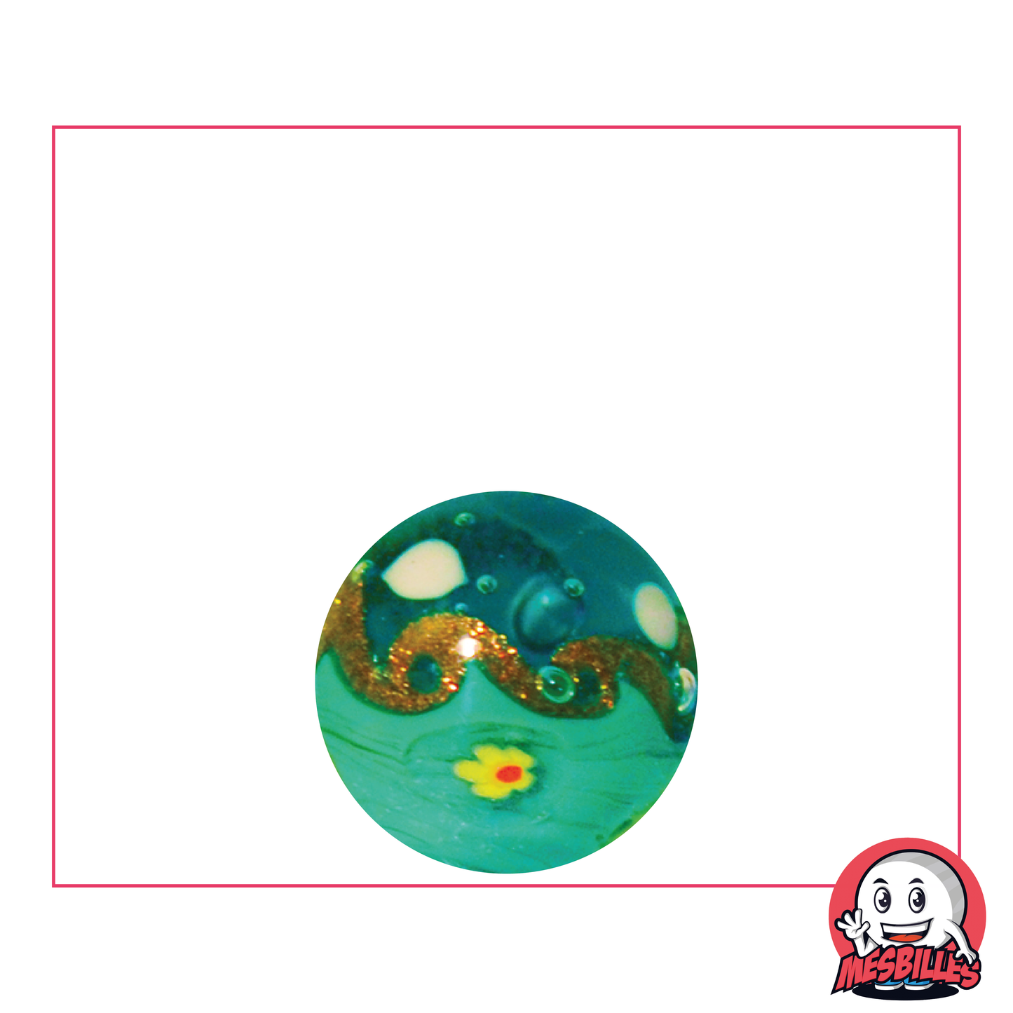 Marble Art Hokusai Green 16 mm, designer marble featuring a gold glitter wave on a green background.