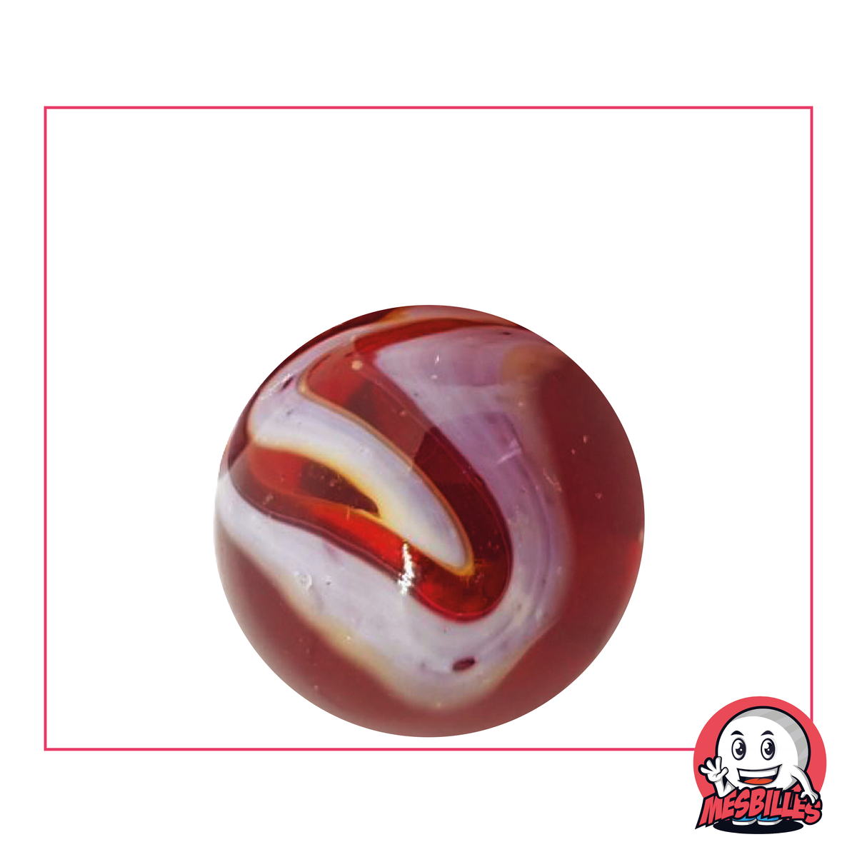 Iguana marble 25mm dark red with white wave gives an artistic dimension to marbles games.