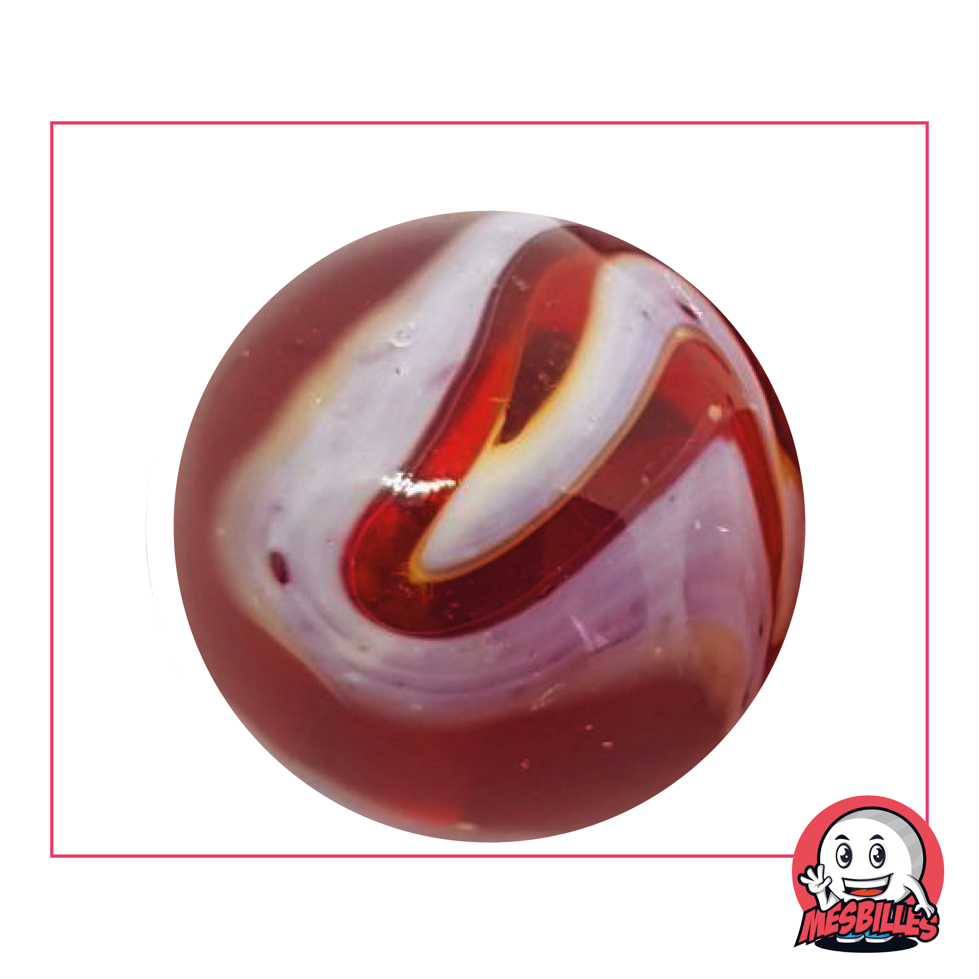 Marble Iguana 42 mm translucent dark red glass and white waves, whale size marble