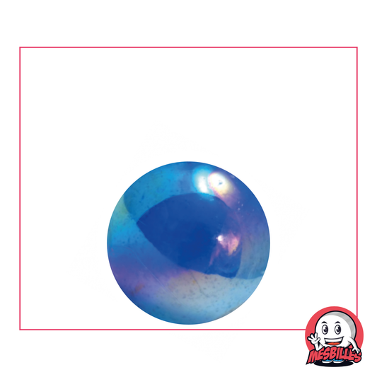 Glass Marble 22mm - Round transparent bluish marble, Iridescent on the surface, for marine depths