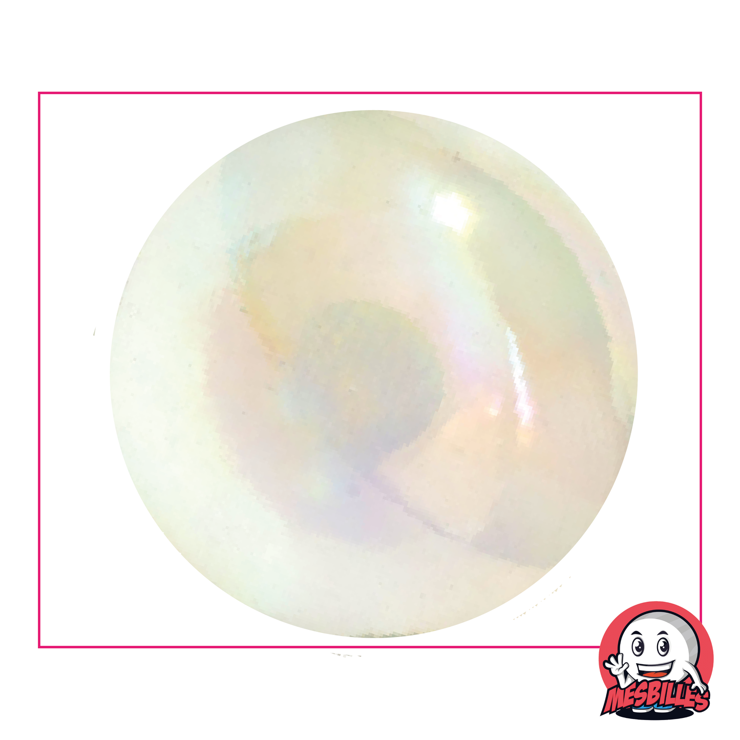 Iridescent 50mm Marble in translucent crystal glass with brilliant reflections.