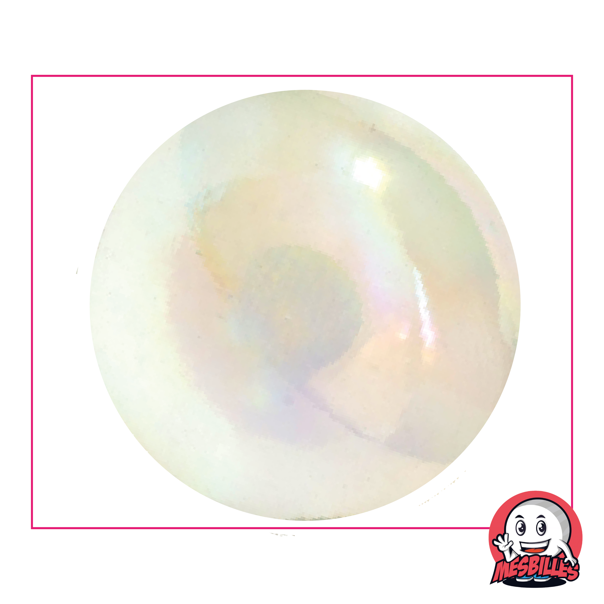 Iridescent 50mm Marble in translucent crystal glass with brilliant reflections.