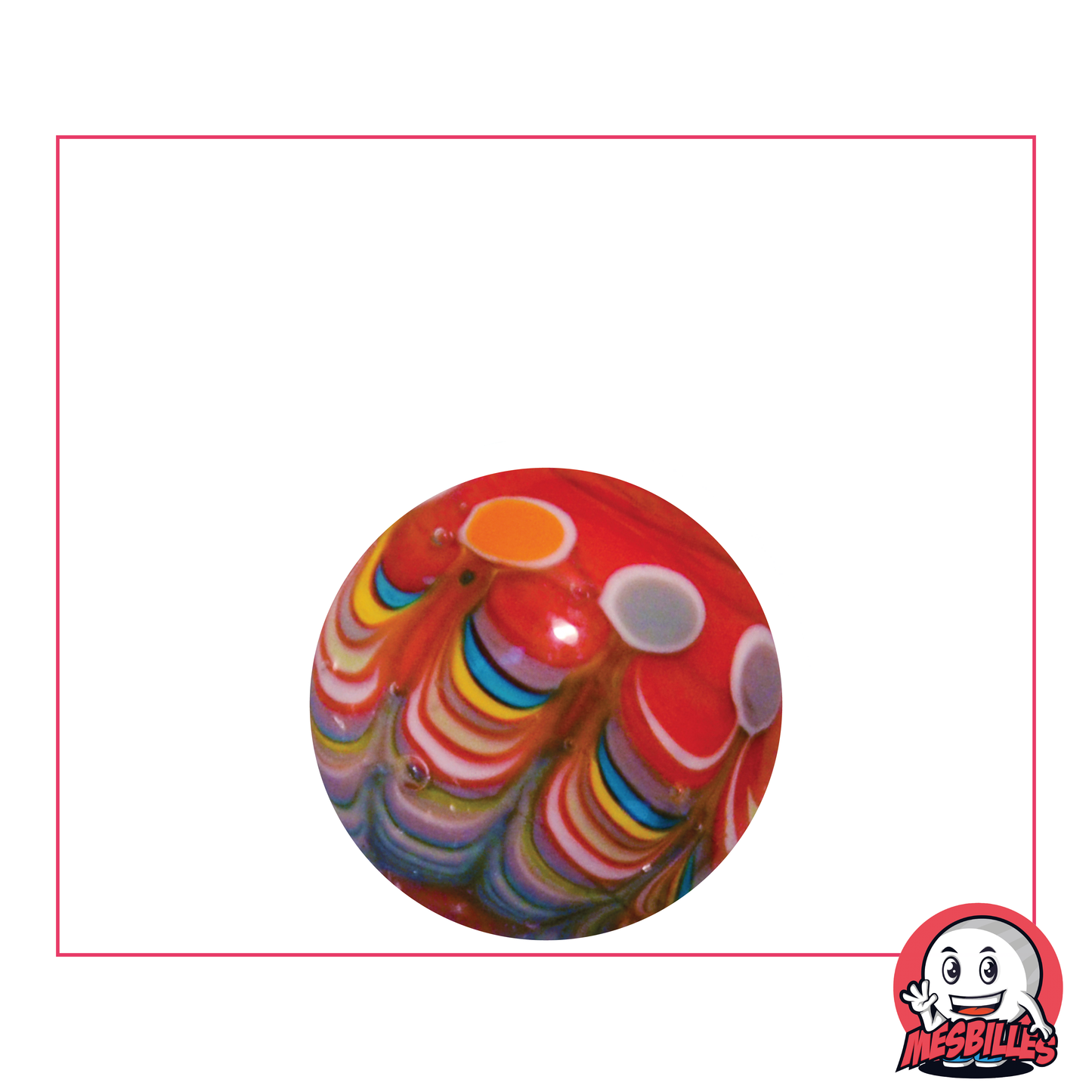 Marble Art Joker Red 22 mm, personalised marble made by hand with multiple coloured rounds.
