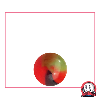 Marble Lautrec 14 mm in orange glass with green and brown stripes