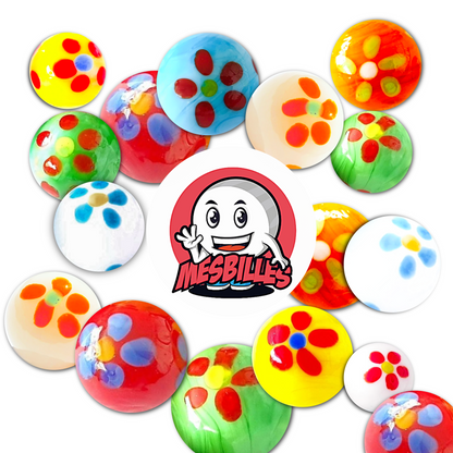 16 mm White and Blue Daisy Marbles are handcrafted art marbles.