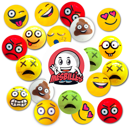 Visual set featuring all the My-Glassmarbles smileys around the logo, representing a variety of playful emotional expressions.