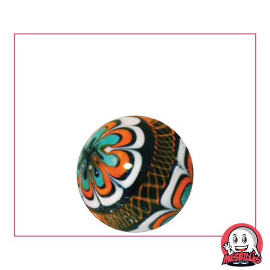 Marble Art Mandala Orange 22 mm, artistic quality marble, Mandala design with orange dominant.