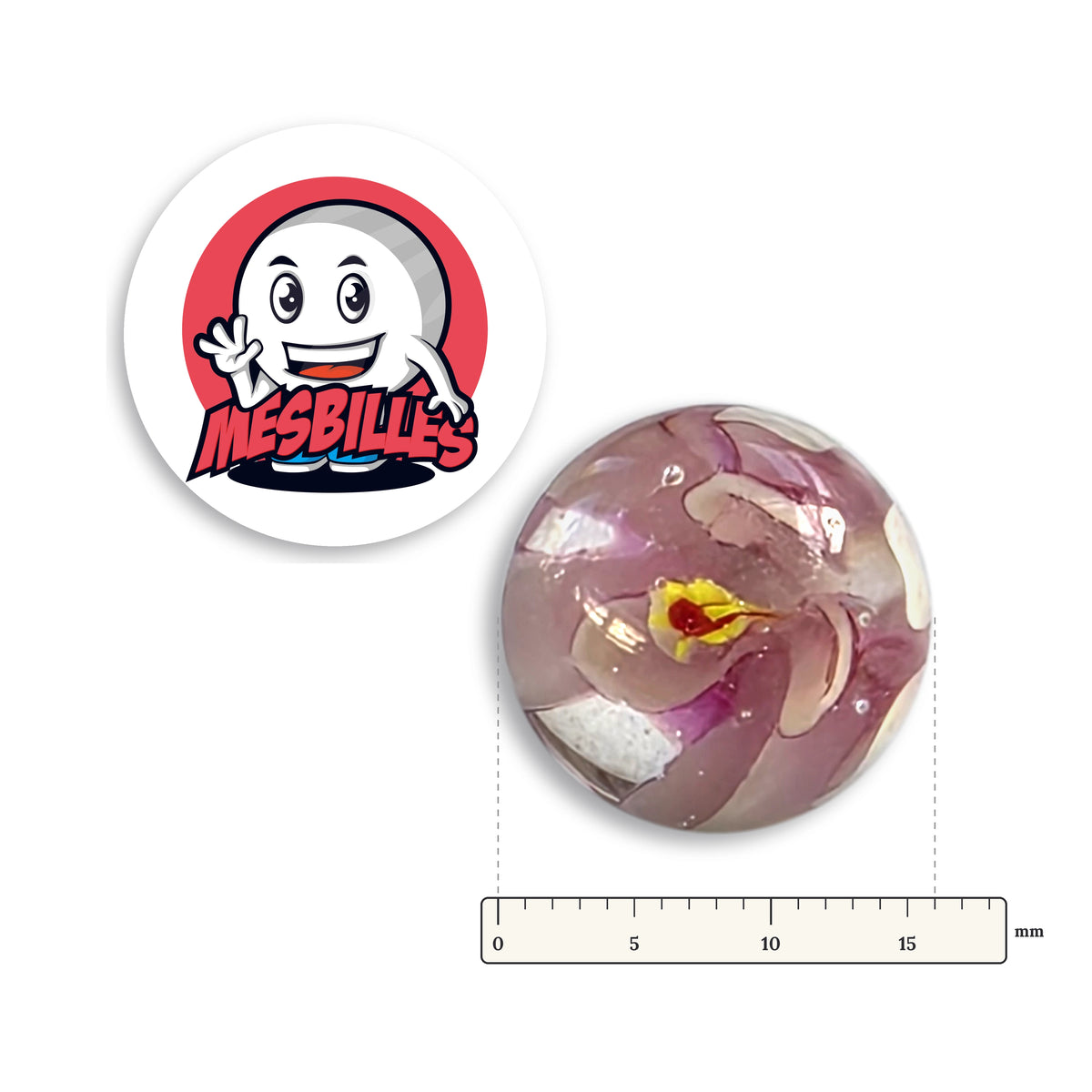 Bille Art Fleur 3D Rose 16 mm verre de Bohême avec règle graduée