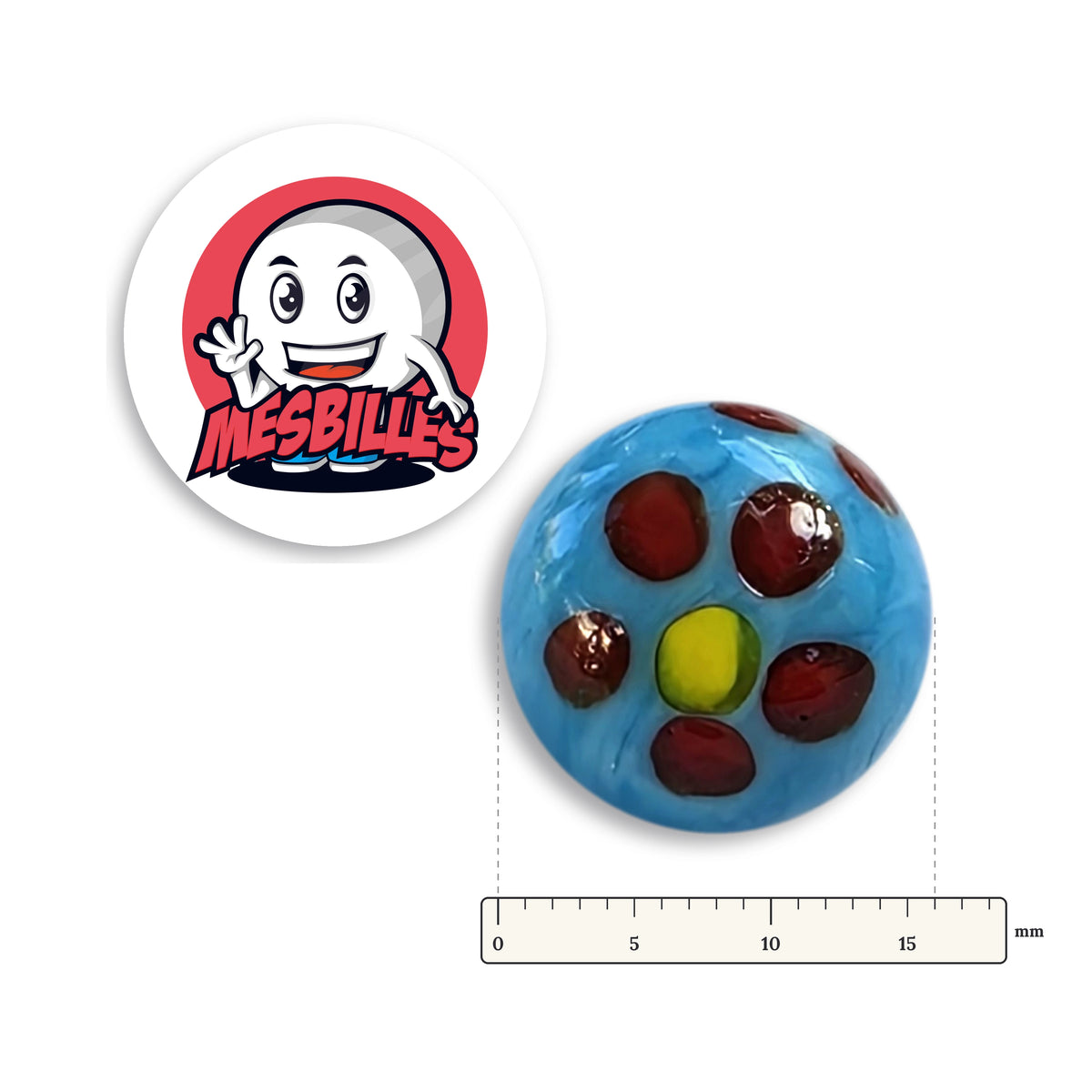 Bille Art Pâquerette Bleue 16 mm verre de Bohême avec règle graduée