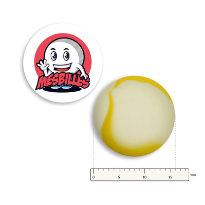 Bille Givrée Jaune à côté d'une règle graduée, 16 mm de diamètre