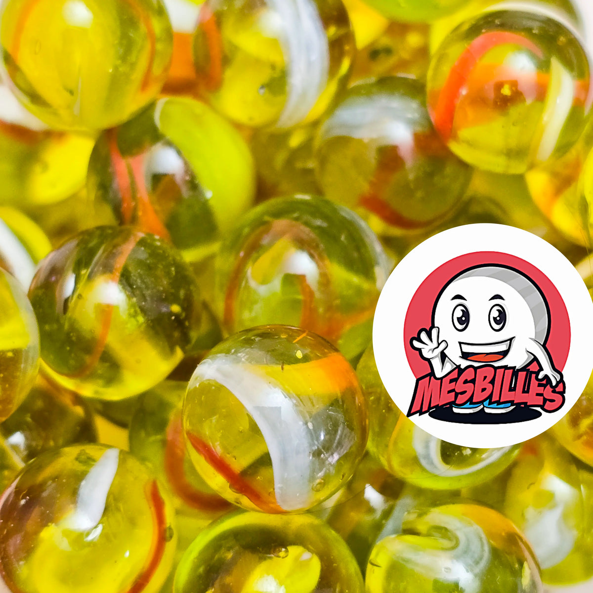 Billes Guêpe 16 mm en verre jaune et orange avec spirale blanche – MesBilles