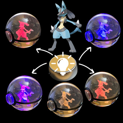 Grande bille transparente avec motif 3D « Lucario » au centre, effet lumineux : pour collection et amoureux des beaux objets