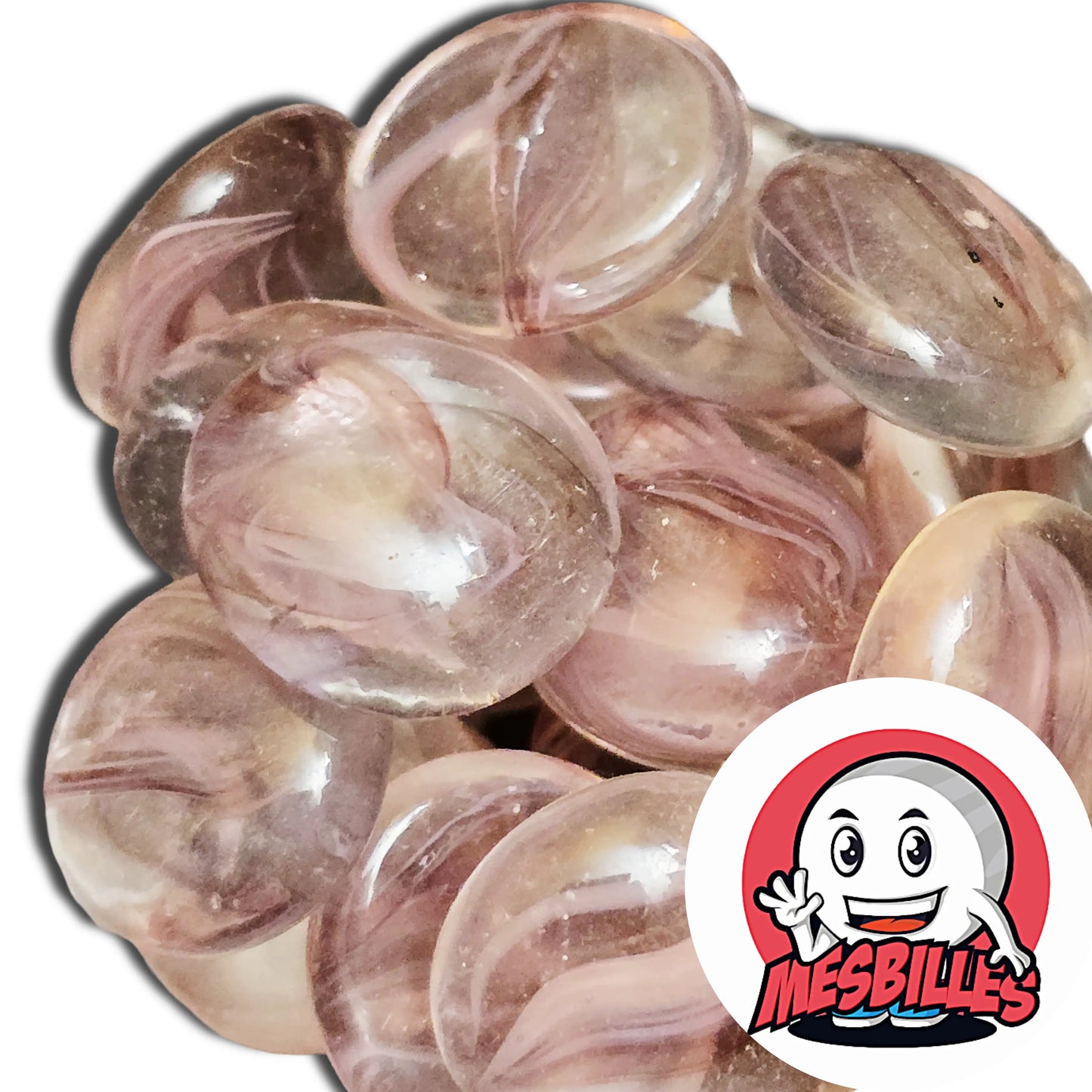 Dans la Grande Famille des Billes Froissé, il y a la Bille Plate en verre Translucide Strié de Couleur Violette.