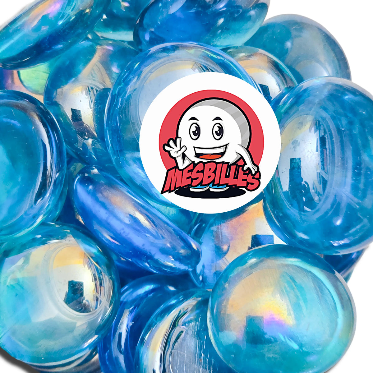 1 Flat Marble Iridescent Light Blue 18 mm