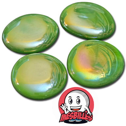 Très Grande Bille Plate en verre Opaque et Brillant de Couleur Vert - Pour Jouer, Décorer ou Collectionner, avec MesBilles.
