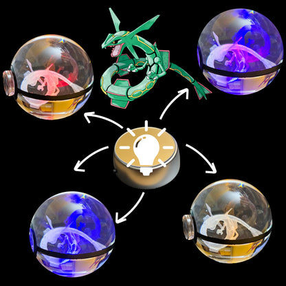 Grande bille transparente avec motif 3D « Rayquaza » au centre, effet lumineux : pour collection et amoureux des beaux objets
