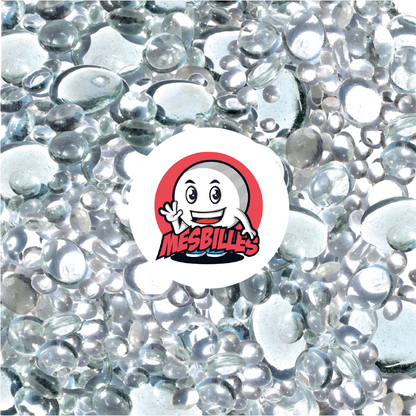 My-Glassmarbles - 250 gr Flat Marbles, crystal colour mix, 30mm, 18mm, 12mm, translucent