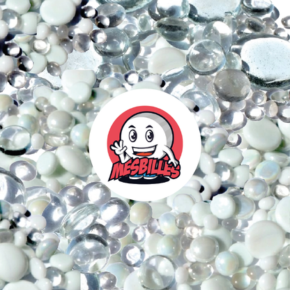 My-Glassmarbles Flat, mix white and crystal, 30mm, 18mm, 12mm, Shiny - 250 gr