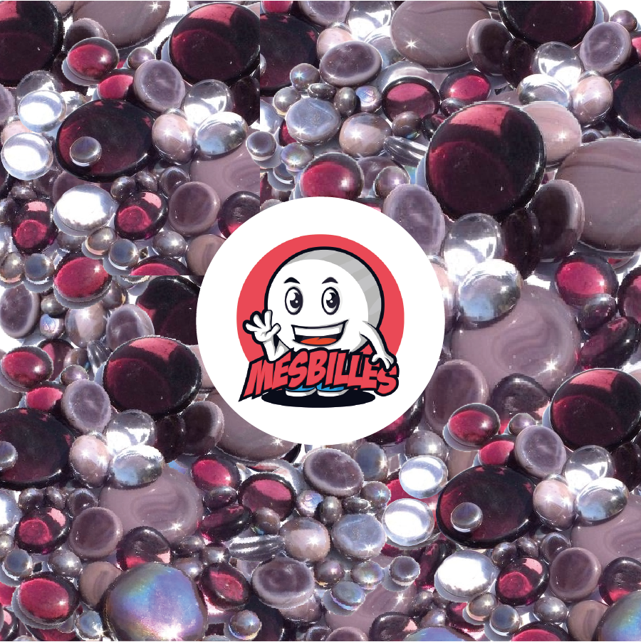 My-Glassmarbles - 250 gr Flat Marbles in purple, transparent and opaque shiny, 30mm, 18mm, 12mm