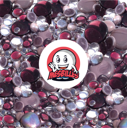 My-Glassmarbles - 250 gr Flat Marbles in purple, transparent and opaque shiny, 30mm, 18mm, 12mm