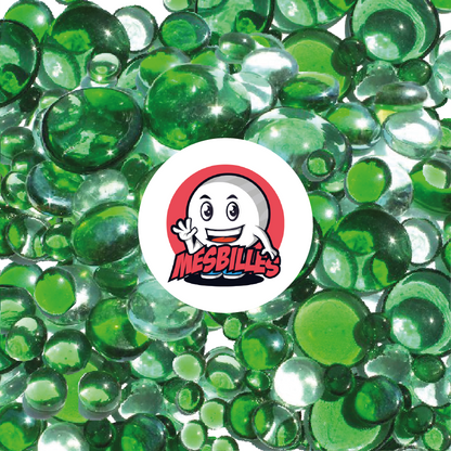 My-Glassmarbles - 500 grams of green Flat Marbles and various translucent crystals.