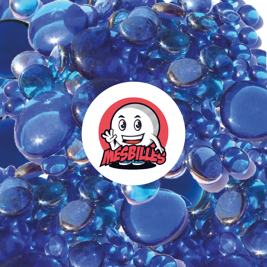 My-Glassmarbles Mascot - Flat Marbles in various blues, transparent and translucent, 12mm-30mm