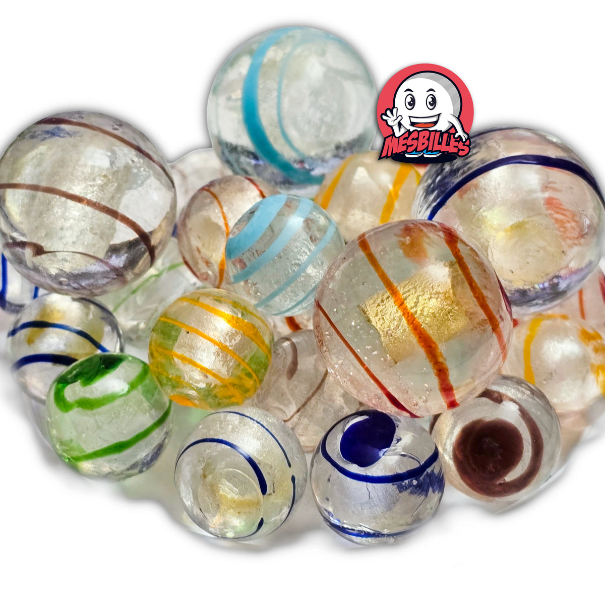 Bille Tourbillon Rouge 16 mm KimPlay Collector transparente avec spirales rouges, Ensemble de Billes entourées de billes multi-couleurs en 16 mm et 25 mm