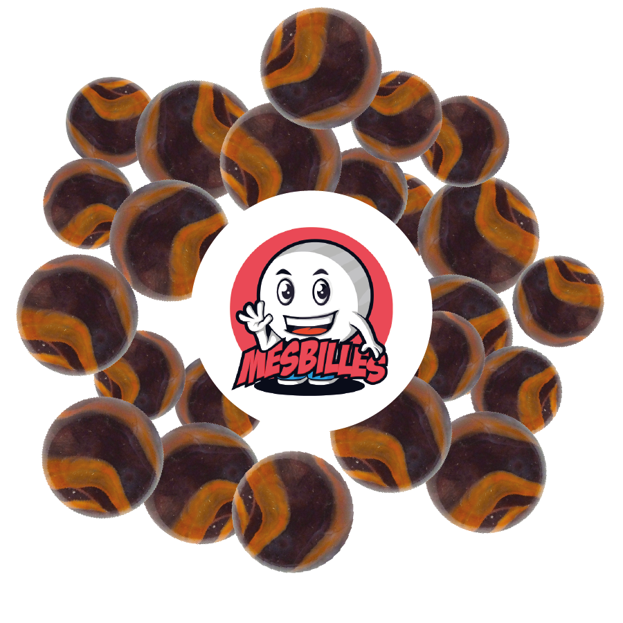 Discover our 25mm Parma-Orange Marble, an explosion of colour with its purple base and orange ribbon. It's a rolling firework that will set your game alight. The Shooter that puts the fun in action