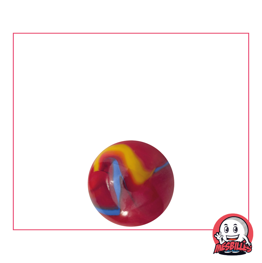 Marble Fiesta 14 mm red with blue and yellow stripes - My-Glassmarbles